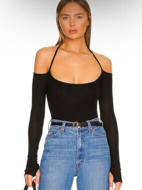 Michael Lauren “Dave” Black Cold-Shoulder long sleeve Ribbed Top - Revolve